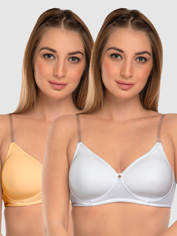 Daisy Dee Skin and White Non Padded Non-Wired Full Coverage Bra Pack of 2 - NMPL-Skin/White