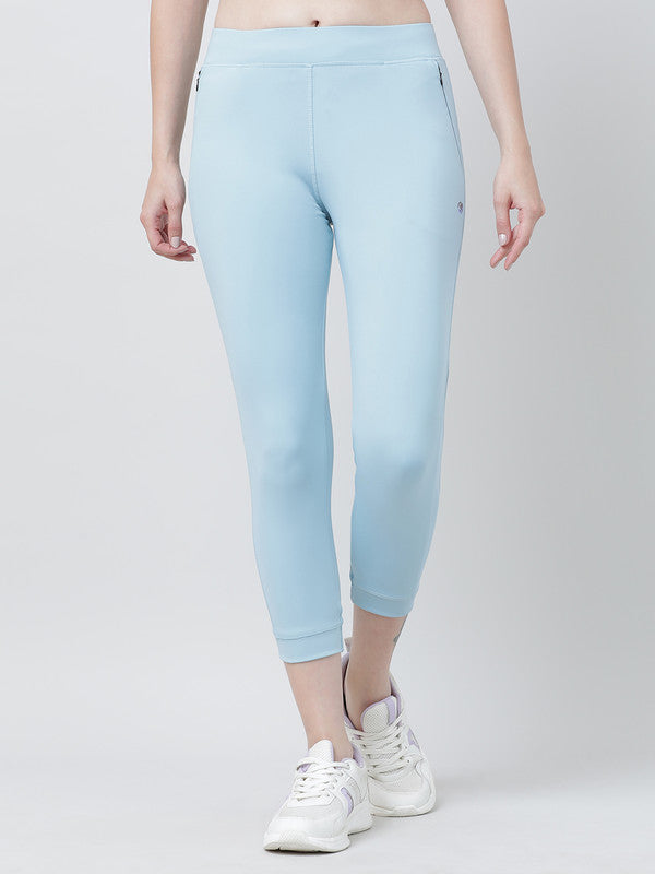 Women Sky blue Solid Capri with side zip pocket- Long Range Capri - SB
