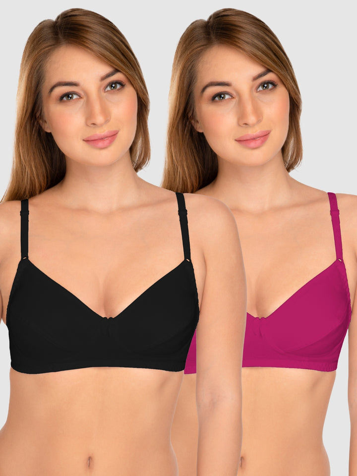 Daisy Dee Black and Rani Pink Non Padded Wirefree Full Coverage T-Shirt Bra Pack of 2 - NCLBR-BLACK/R.PINK