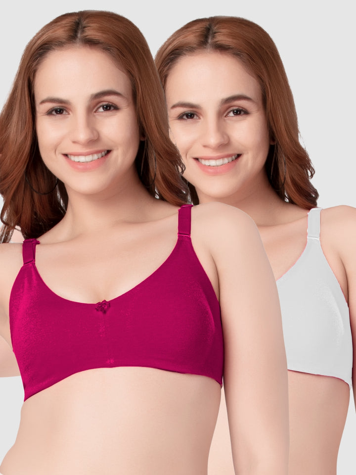Daisy Dee Rani Pink and White Non Padded Non-Wired Full Coverage T-Shirt Bra Pack of 2 - NANYA-R.Pink/White