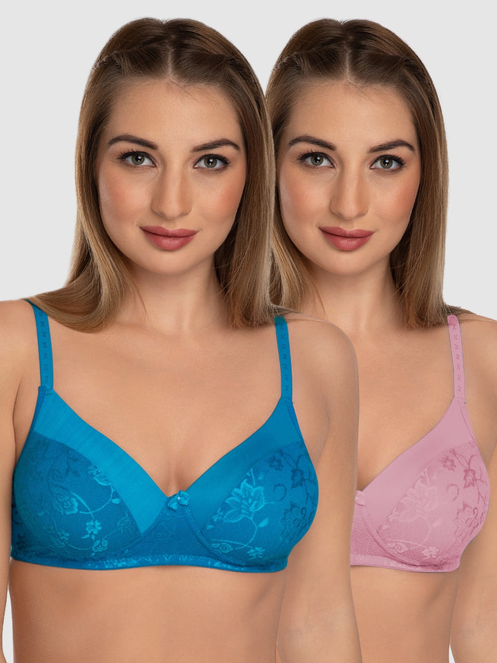Daisy Dee Baby Pink and T Blue Padded Non-Wired Full Coverage Bra Pack of 2 - NVLR-B.Pink/T.Blue