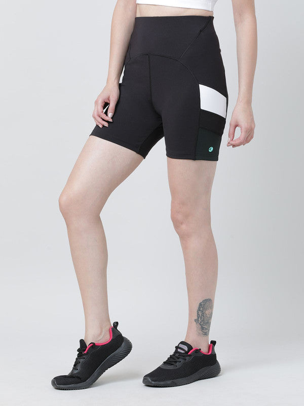 Women Black and Dark green Solid Shorts - POINT - Side View | Lovable India