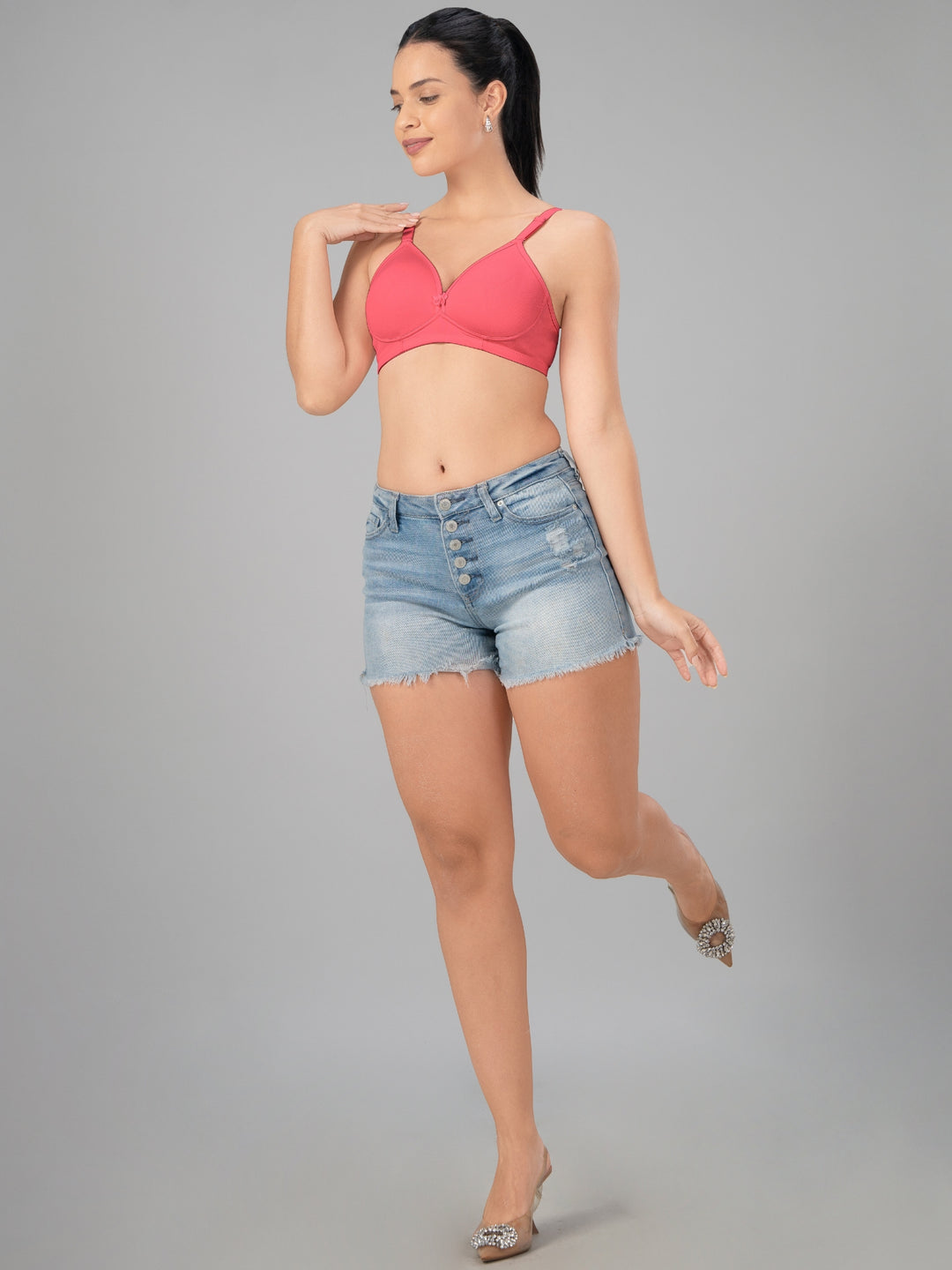 Lovable Coral Pink Lightly Padded Non Wired Full Coverage Bra Smooth++-Coral