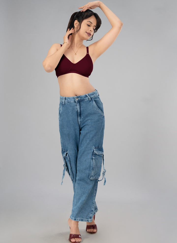 Lovable Maroon and White Non Padded Wirefree Bra Pack of 2 - ULTRA-MAROON/WHITE