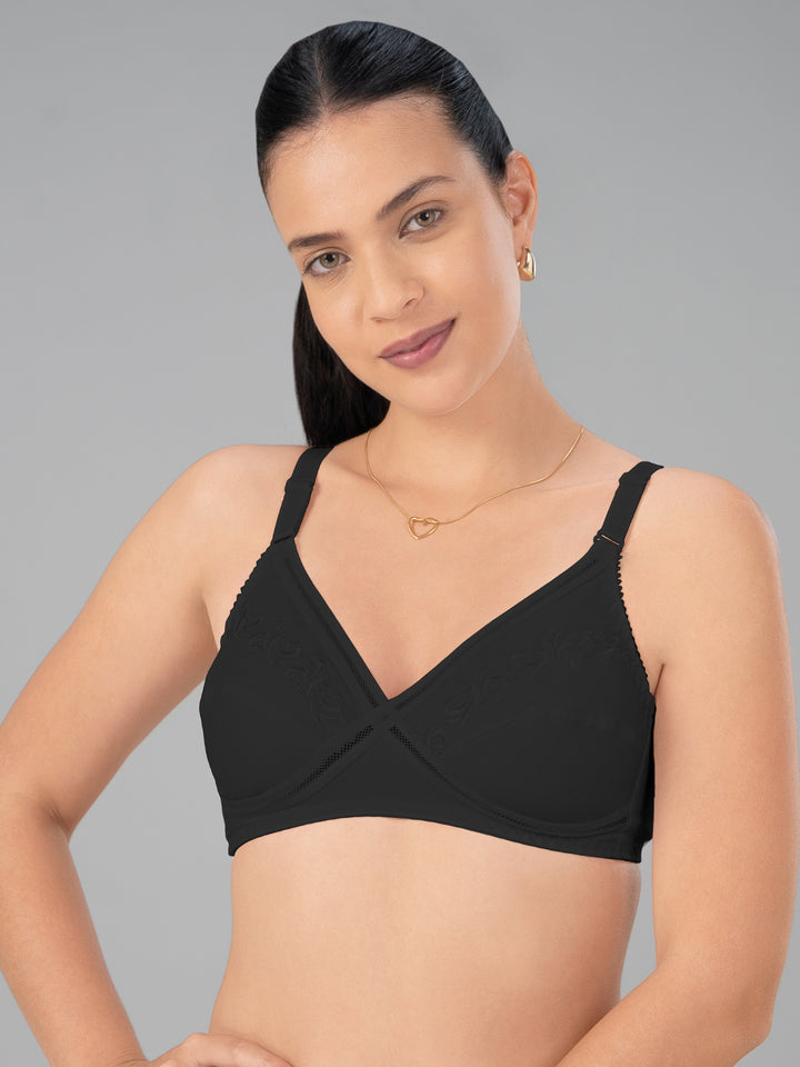 Lovable Black Non Padded Non Wired Full Coverage Bra L0296-Black