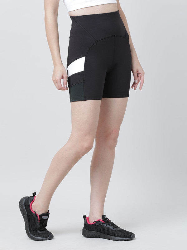 Women Black and Dark green Solid Shorts - POINT - Back View | Lovable India