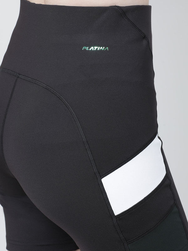 Women Black and Dark green Solid Shorts - POINT - Close-up View | Lovable India
