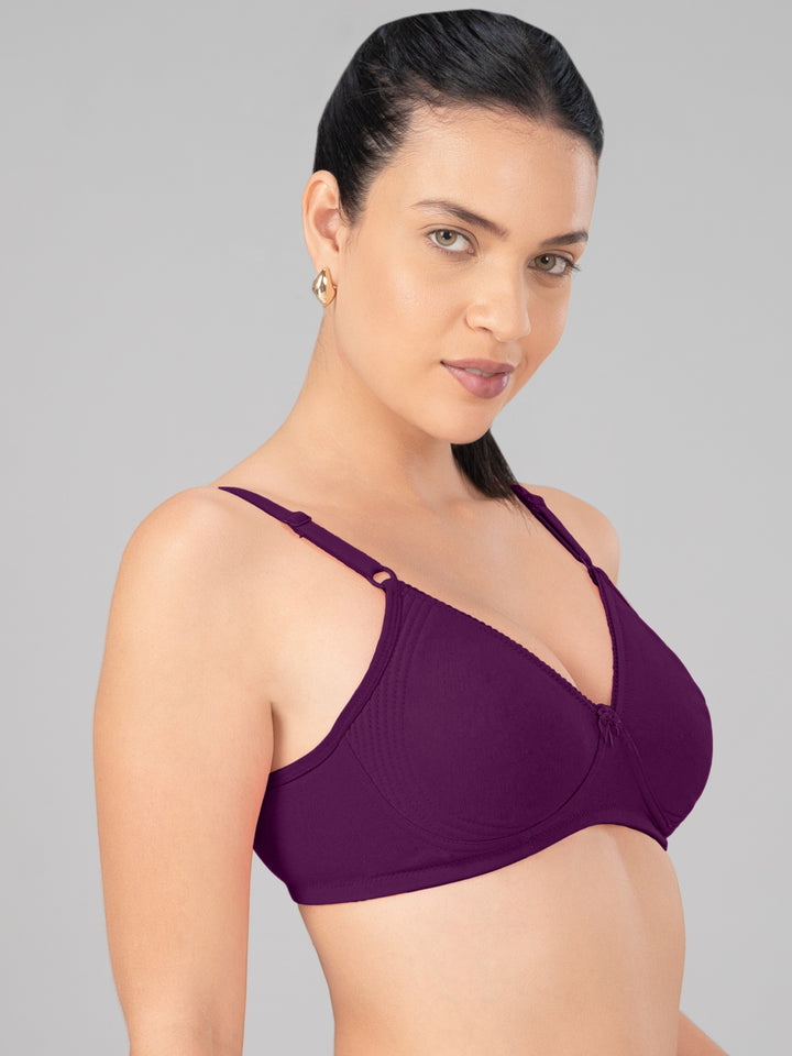 Lovable Multicolor Non Padded Non Wired Full Coverage Bra Pack of 3 - CLASSIC_3PK_Cream/E Blue/Wine