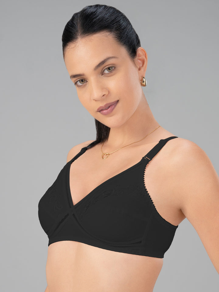 Lovable Black Non Padded Non Wired Full Coverage Bra L0296-Black