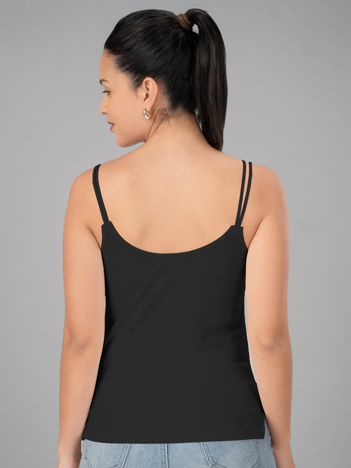 Women Cotton Blend Black Solid Casual Camisole Cam-02-Black