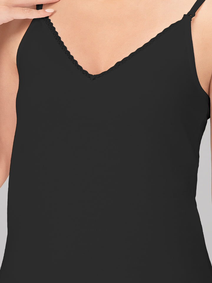 Women Cotton Blend Black Solid Casual Camisole Cam-02-Black