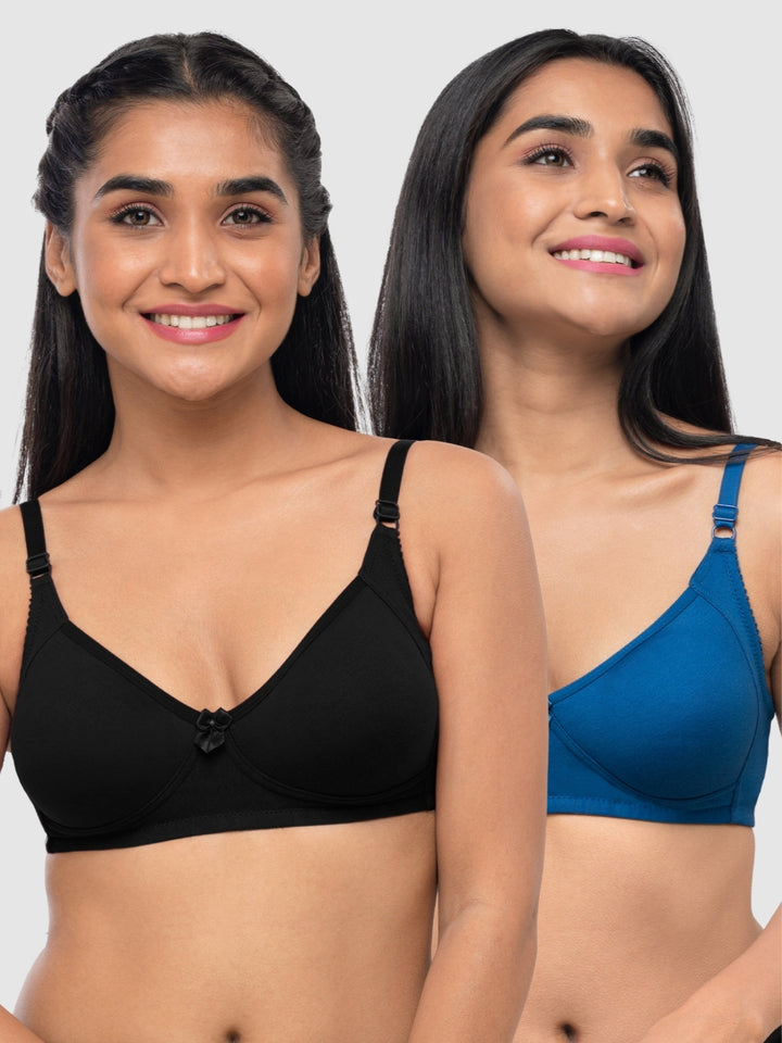 Lovable Multicolor Non Padded Non Wired Full Coverage Bra - (Pack of 2) Contours- Black/Ink Blue
