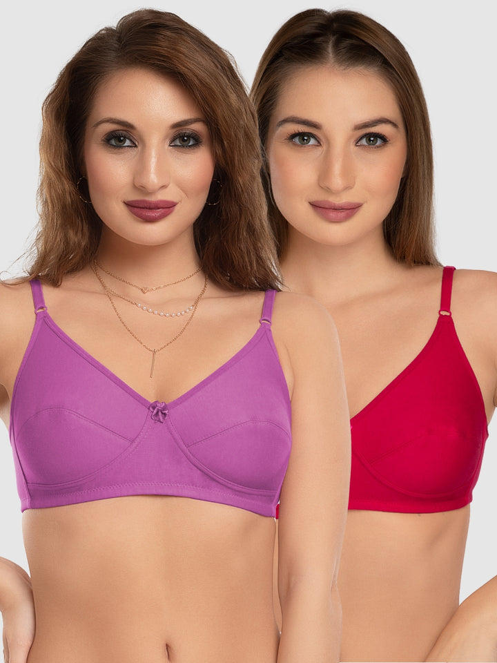 Daisy Dee Onion Pink and Crimson Red Non Padded Non-Wired Full Coverage Bra Pack of 2 - NSARH-O.PINK/CRIMSON RED