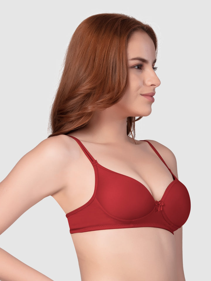Daisy Dee Maroon and Skin Padded Non-Wired Full Coverage Bra Pack of 2 - NKWI-Maroon/Skin