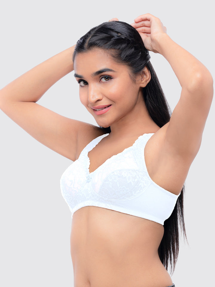 Lovable Women White and Navy Non Padded Non Wired Full Coverage Bra Pack of 2 - ORIGINAL-White/Navy