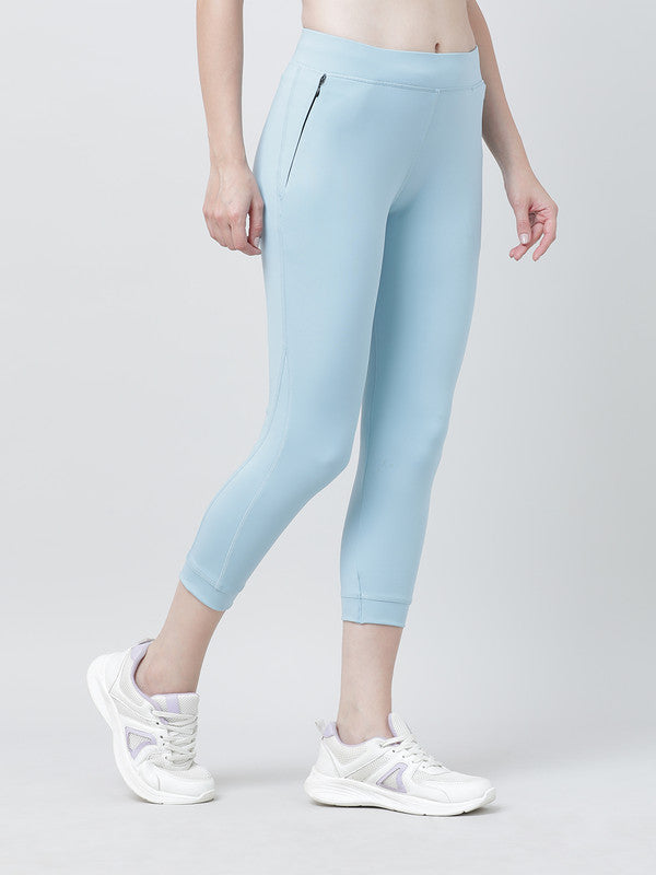 Women Sky blue Solid Capri with side zip pocket- Long Range Capri - SB