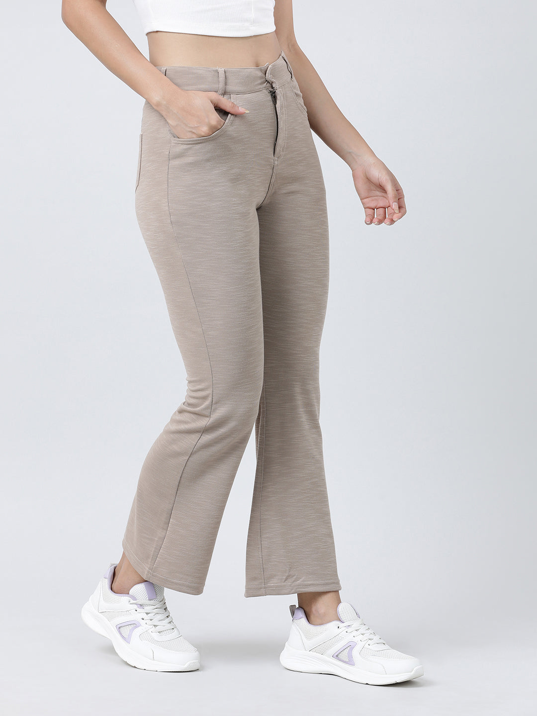 Women Beige Solid Track Pants & Joggers-GRIDLINER PANT_Beige
