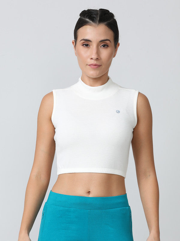 Women Ivory Solid High neck Tops & T-Shirts - Stunner Tank-05 - IV