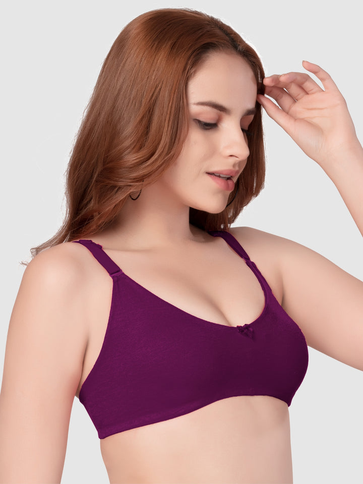 Daisy Dee White and Wine Non Padded Non-Wired Full Coverage T-Shirt Bra Pack of 2 - NANYA-White/Wine