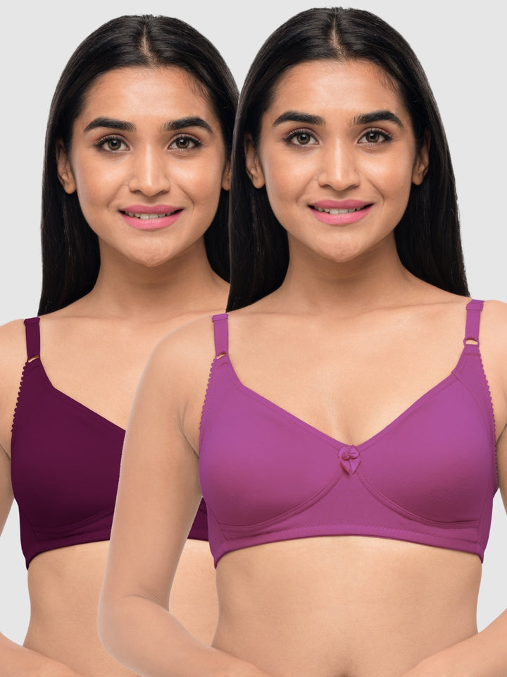 Lovable Multicolor Non Padded Non Wired Full Coverage Bra - (Pack of 2) Contours- D.Maroon/O.Pink