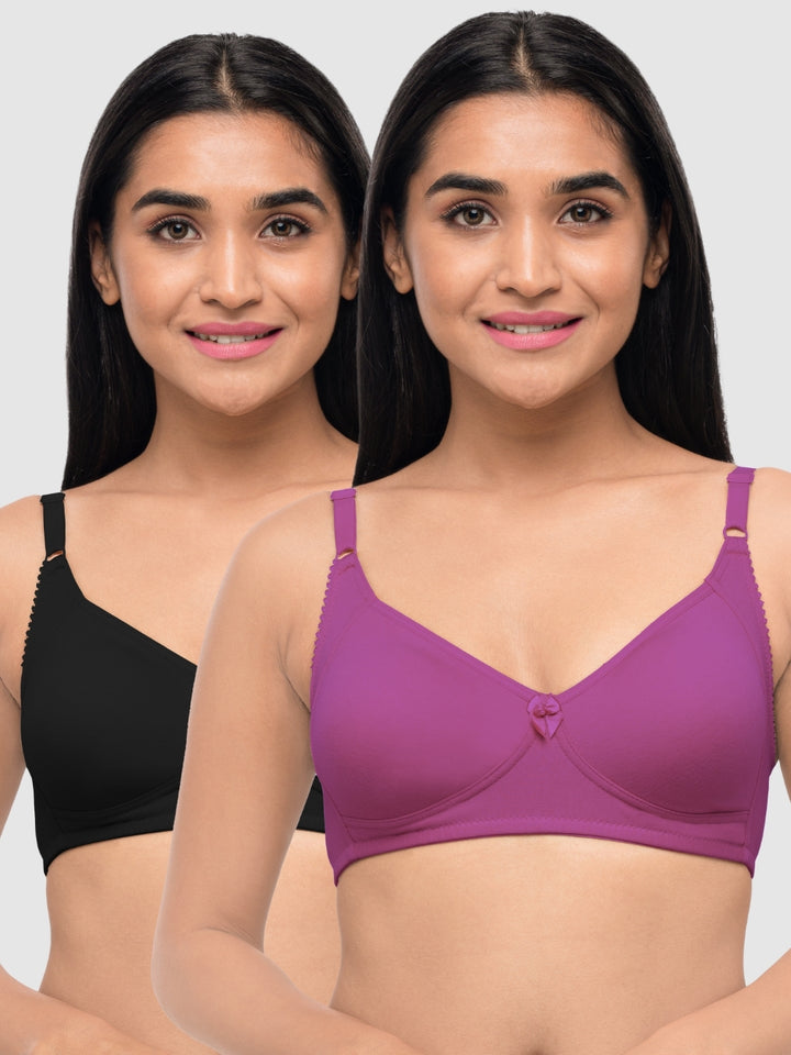 Lovable Multicolor Non Padded Non Wired Full Coverage Bra - (Pack of 2) Contours- Black/O.Pink