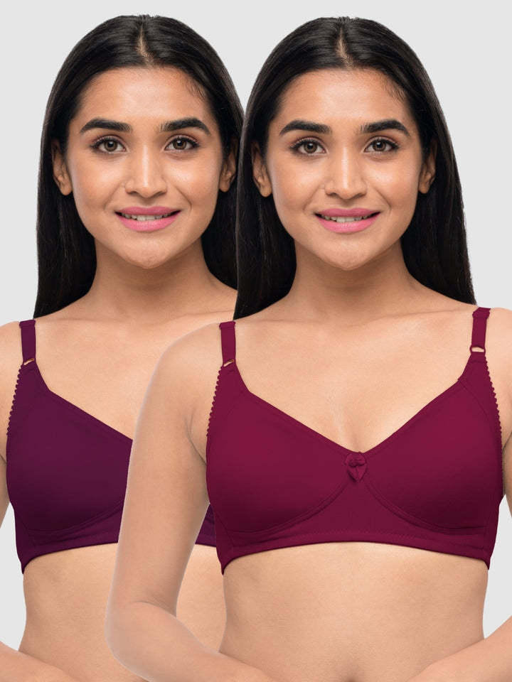 Lovable Multicolor Non Padded Non Wired Full Coverage Bra - (Pack of 2) Contours- D.Maroon/Wine