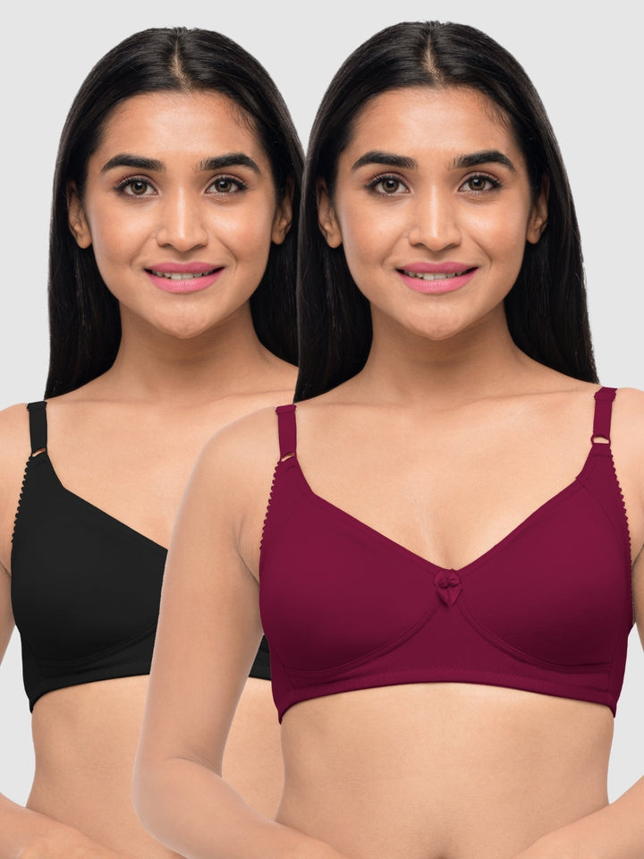 Lovable Multicolor Non Padded Non Wired Full Coverage Bra - (Pack of 2) Contours- Black/D.Maroon