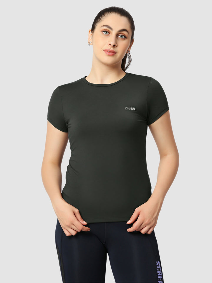 Women Smoke Black Solid Sports T-Shirt - FLY TECH TEE-SM