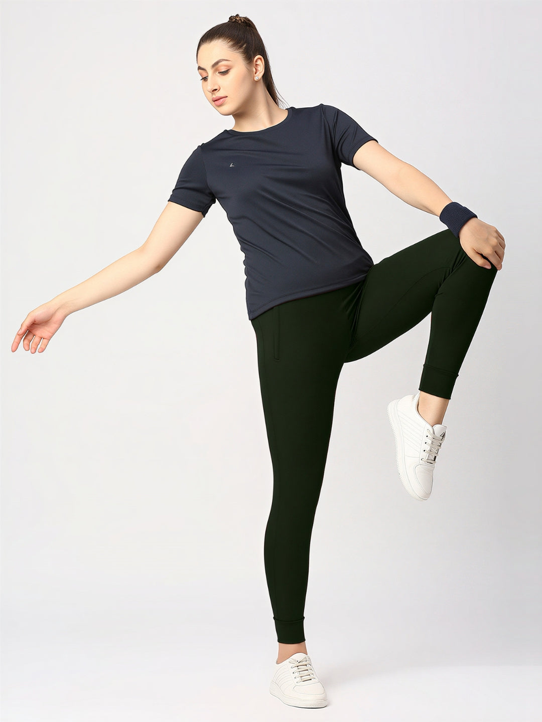Women Olive Solid Skinny Fit Tights - ZIP TRACK DRYKNIT-OL