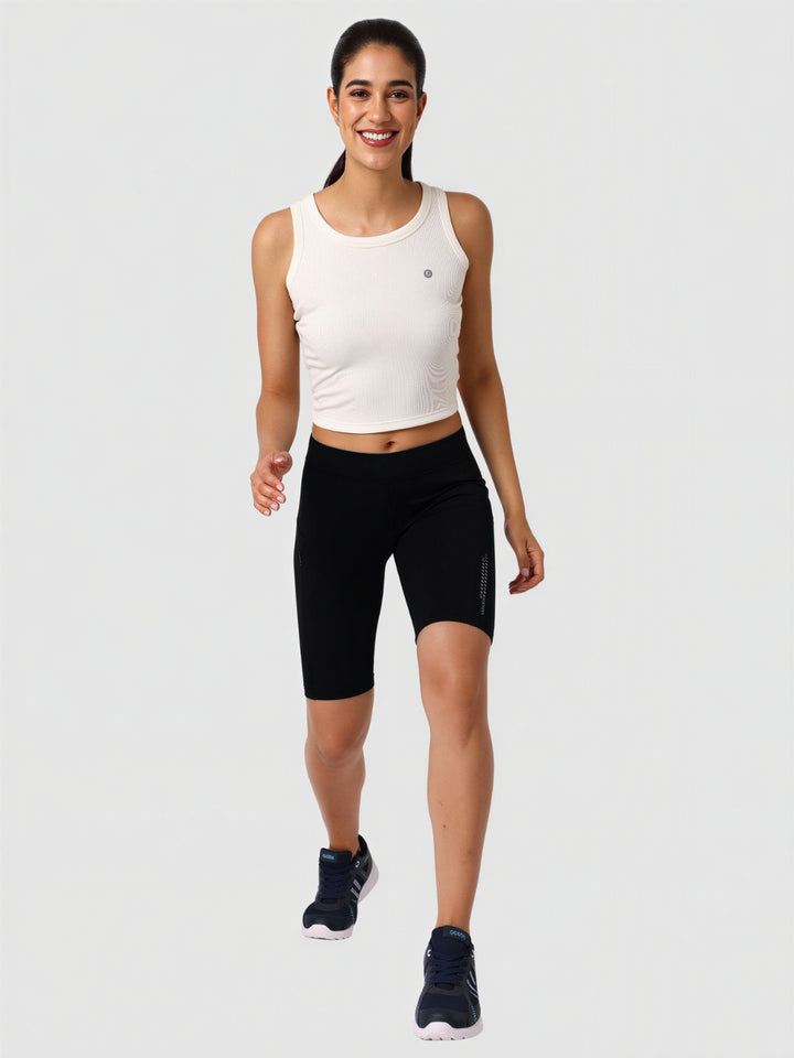 Women Black Solid Skinny Fit Shorts - Shadow-BK
