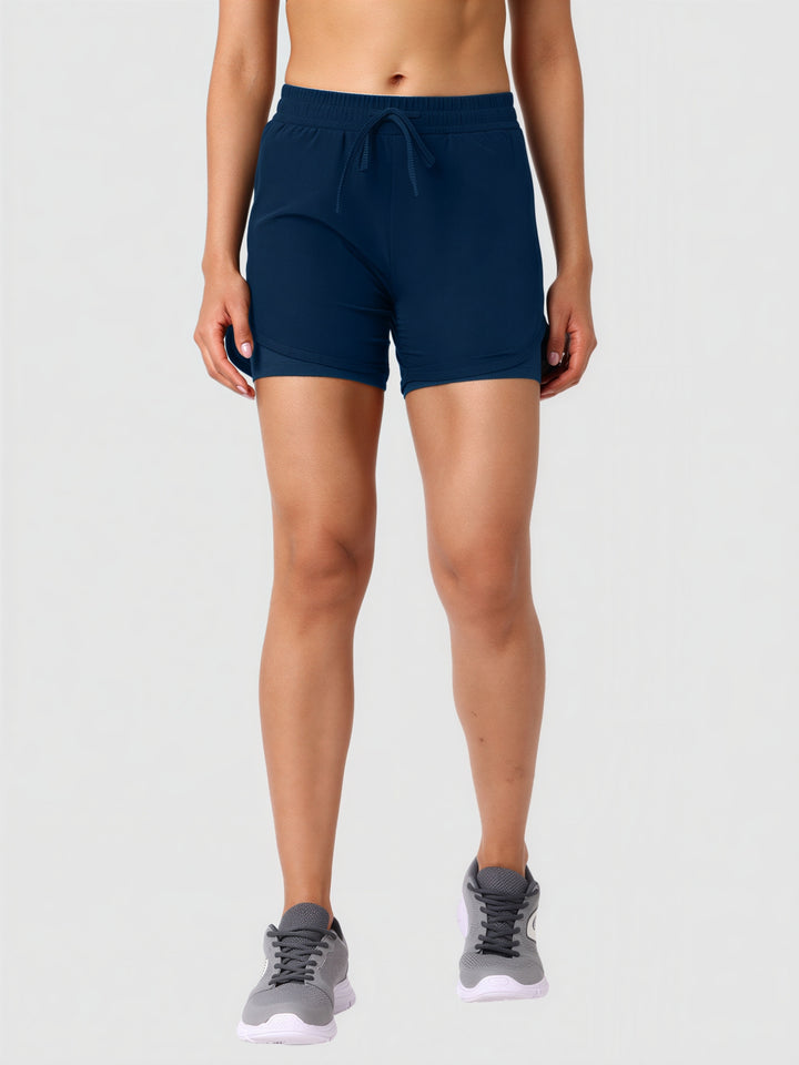 Women Blue Solid Slim Fit Shorts - DRYSPLENDOR SHORTS-AB