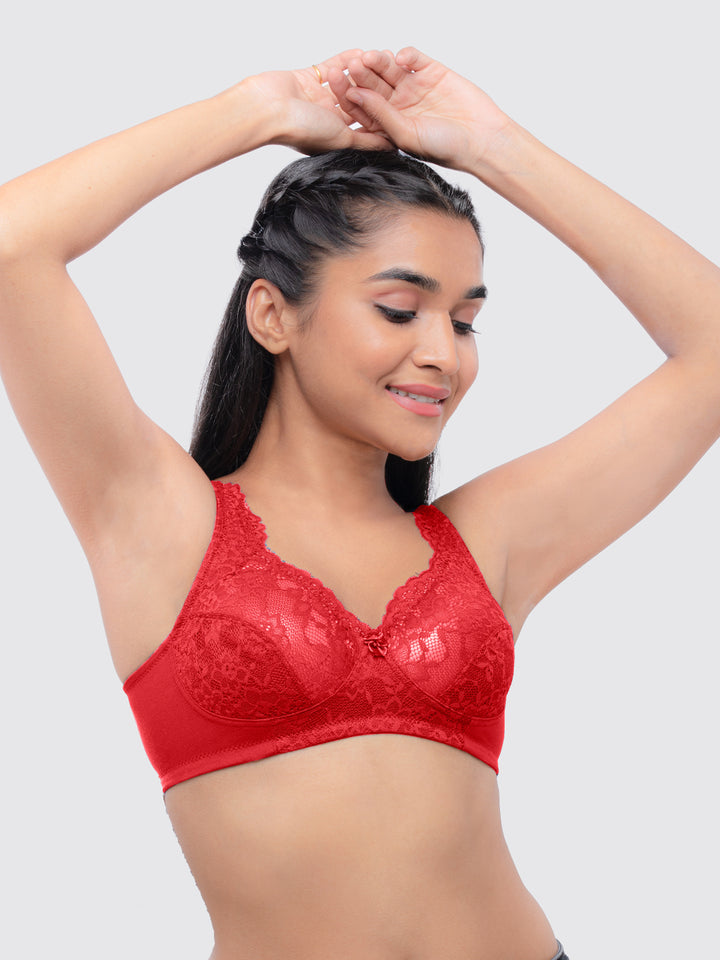 Lovable Women White and Red Non Padded Non Wired Full Coverage Bra Pack of 2 - ORIGINAL-White/Red