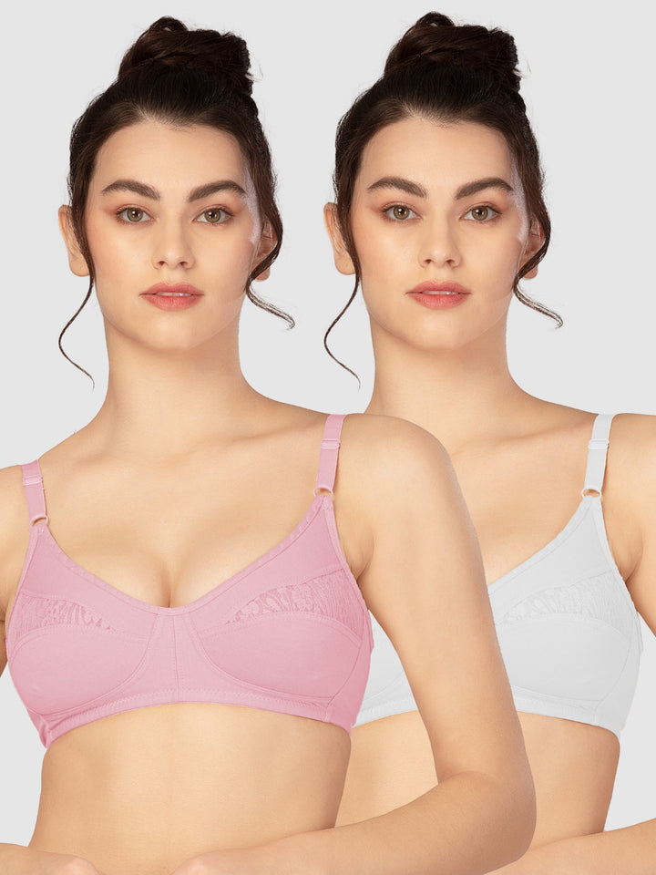 Lovable Non Padded Non Wired Full Coverage Bra - (Pack of 2) L0196-B.Pink/White
