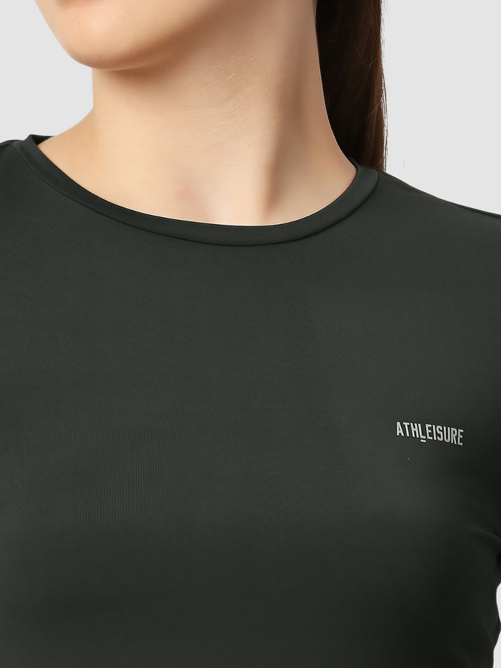 Women Smoke Black Solid Sports T-Shirt - FLY TECH TEE-SM