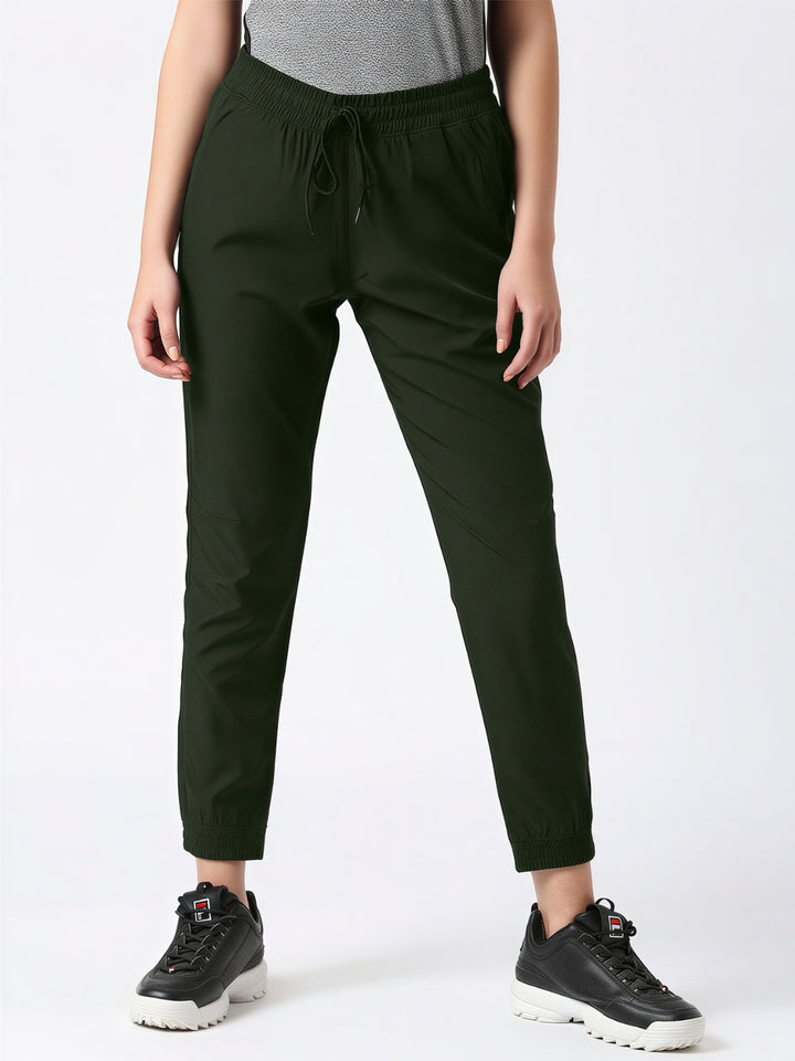 Women Olive Solid Slim Fit Joggers Pant - GROOVER-OL