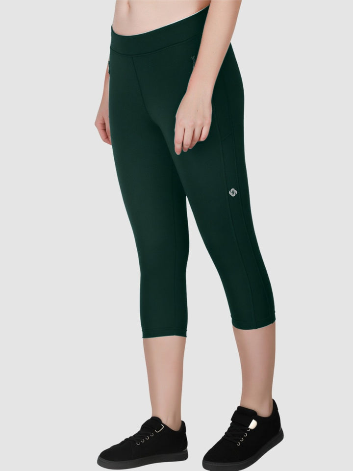 Women Dark Green Solid Skinny Fit Capris - DRYSLIM-BA