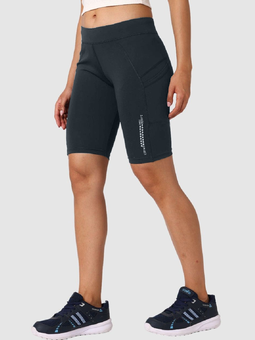 Women Steel Grey Solid Skinny Fit Shorts - Shadow-STG