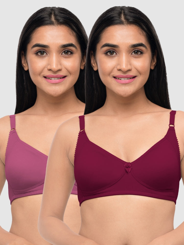 Lovable Multicolor Non Padded Non Wired Full Coverage Bra - (Pack of 2) Contours- O.Pink/Wine