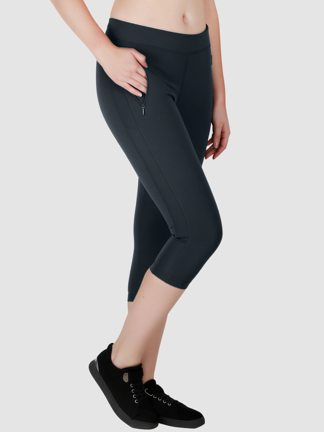 Women Steel Grey Solid Skinny Fit Capri - SL Capri-ST-GR