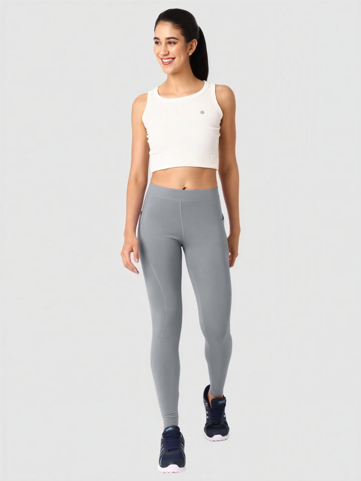 Women Cool Grey Solid Skinny Fit Tights - Aero Sprinter Platina-CG