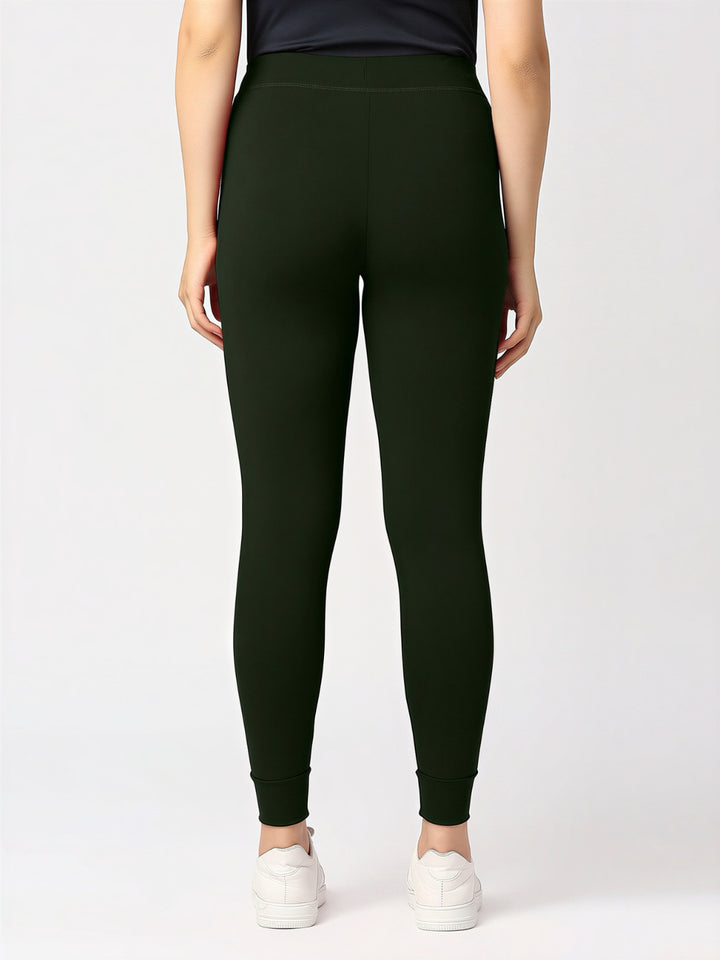 Women Olive Solid Skinny Fit Tights - ZIP TRACK DRYKNIT-OL