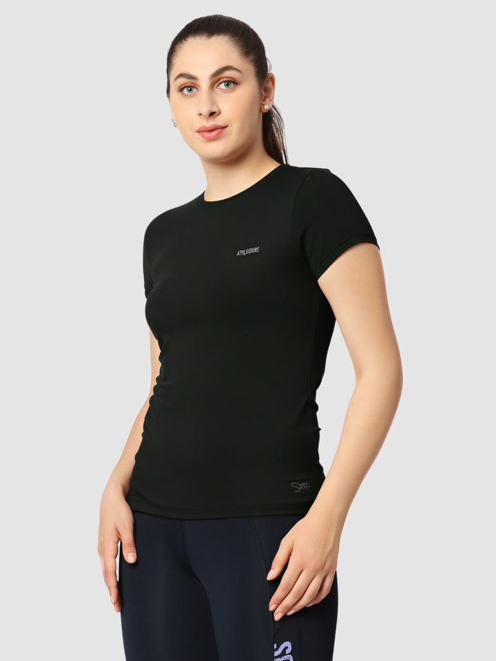 Women Granite Grey Solid Sports T-Shirt - FLY TECH TEE-GR
