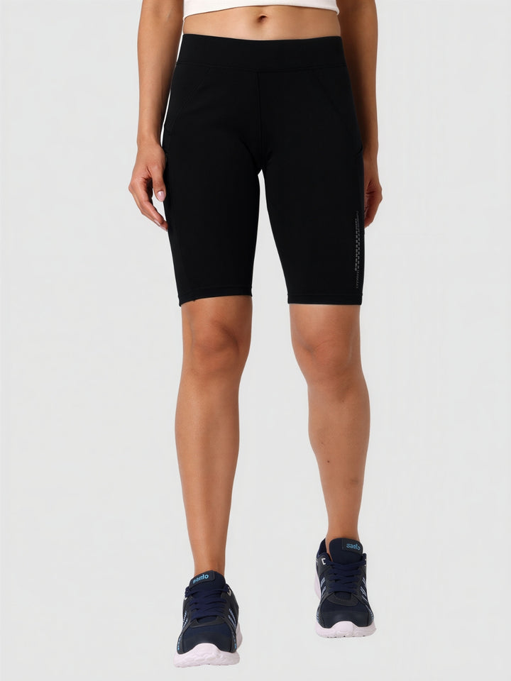 Women Black Solid Skinny Fit Shorts - Shadow-BK
