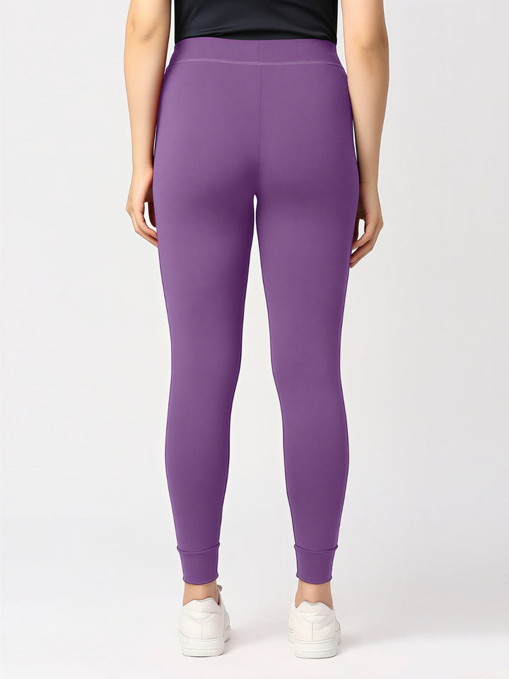 Women Purple Ash Solid Skinny Fit Tights - ZIP TRACK DRYKNIT-PA