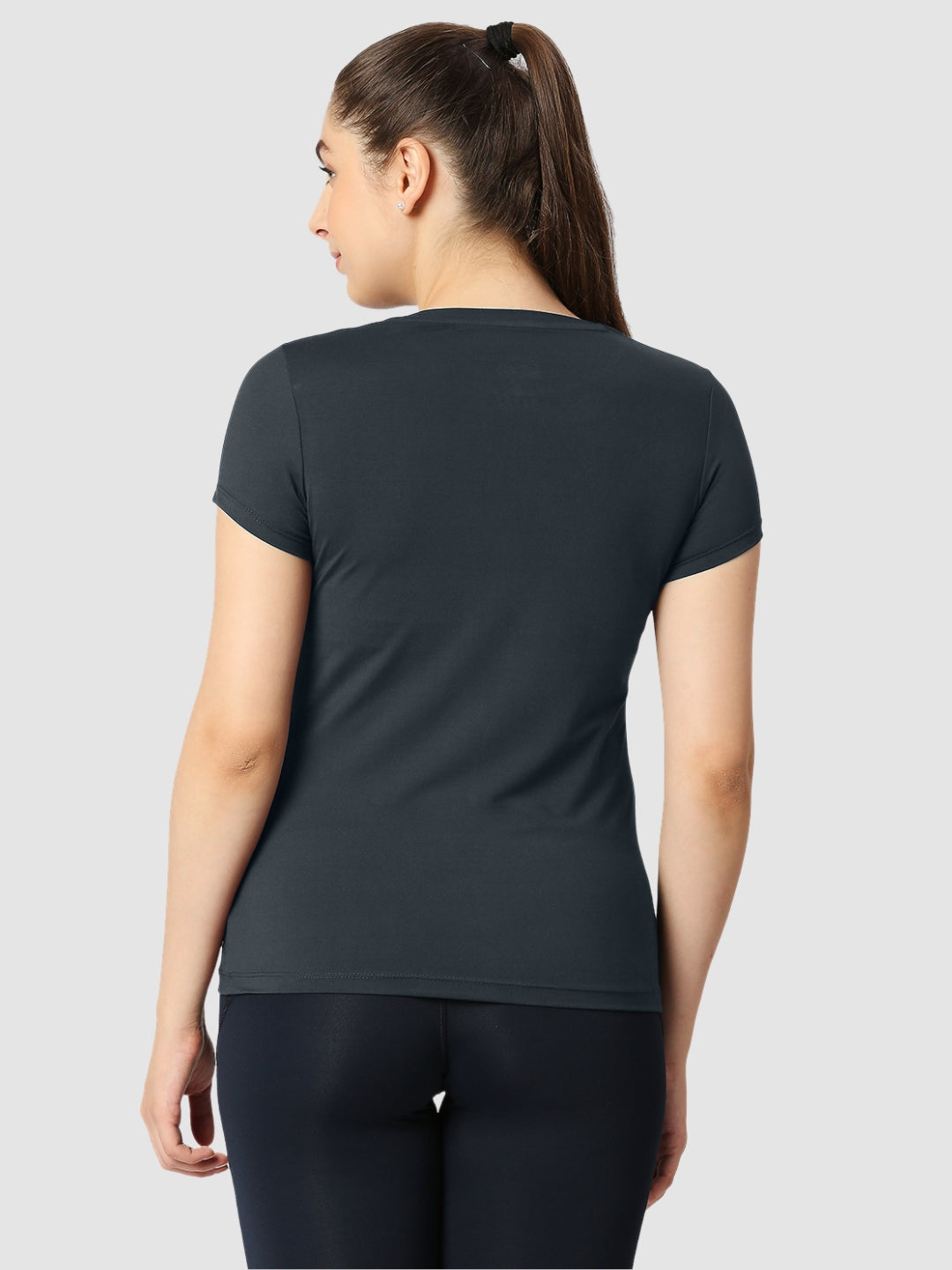 Women Steel Grey Solid Sports T-Shirt - FLY TECH TEE-STG