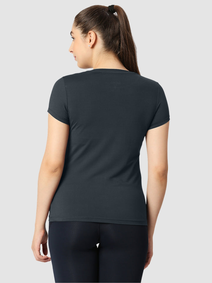 Women Steel Grey Solid Sports T-Shirt - FLY TECH TEE-STG
