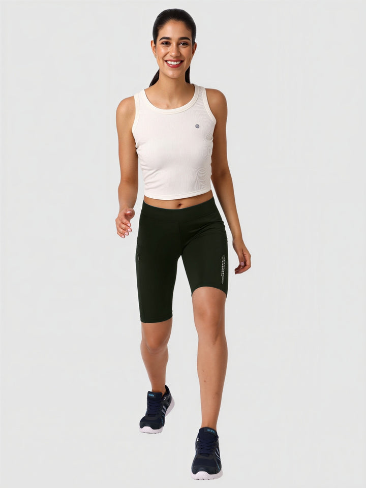 Women Olive Green Solid Skinny Fit Shorts - Shadow-OL