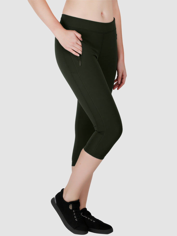Women Olive Green Solid Skinny Fit Capri - SL Capri-OL