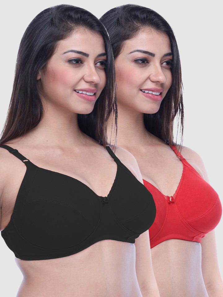 Lovable Non Padded Non Wired Full Coverage Bra - (Pack of 2) COMFYST Prime-Red/Black