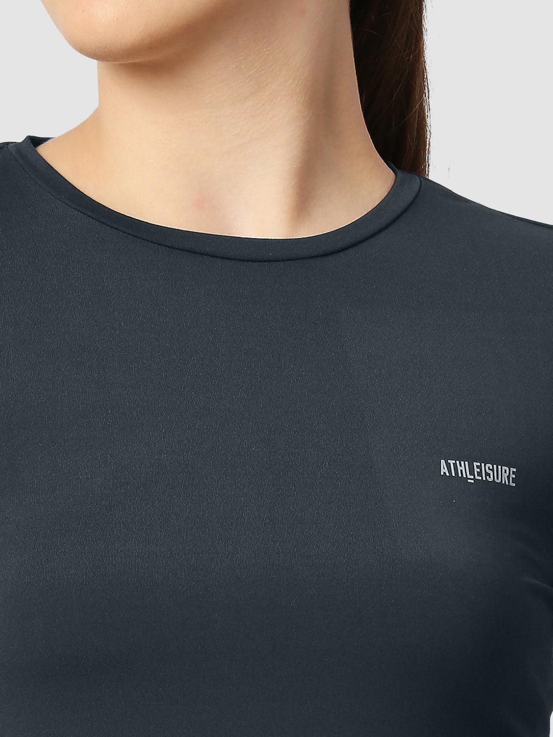 Women Steel Grey Solid Sports T-Shirt - FLY TECH TEE-STG